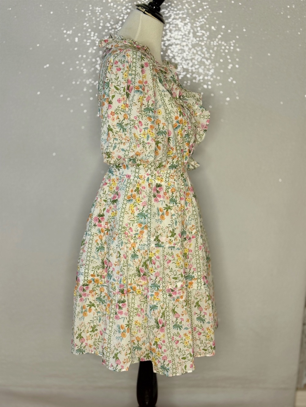 J.Marie Nora Ruffle Wrap Dress Large Floral Puff Sleeve Cotton NWT - Picture 14 of 16